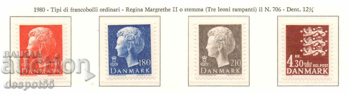 1980. Δανία. Βασίλισσα Μαργκρέθη Β' και οικόσημο.