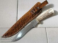 Hunting knife with handle and deer antler handle