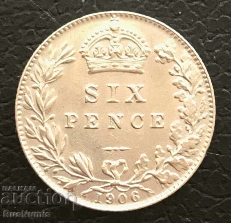 Μεγάλη Βρετανία. 6 πένες 1906. Αργυρό.