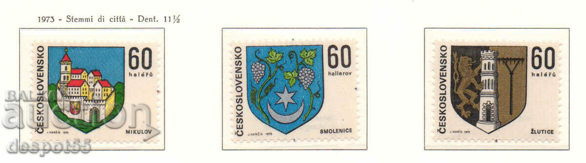 1973. Чехословакия. Гербовете на чешките регионални столици.