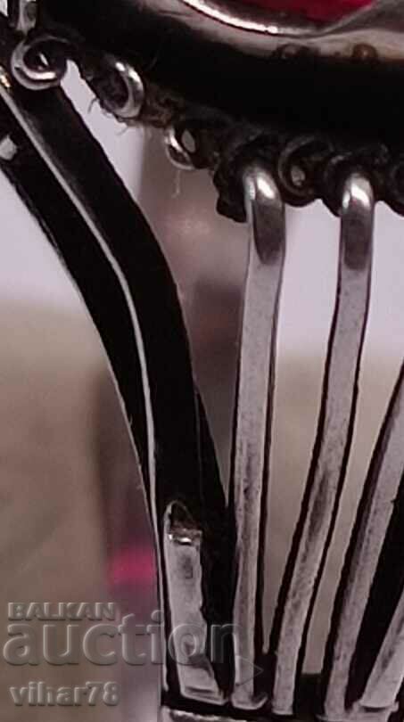 OLD SILVER RING WITH RUBY - 5 OLD SILVER RING WITH RUBY - 5