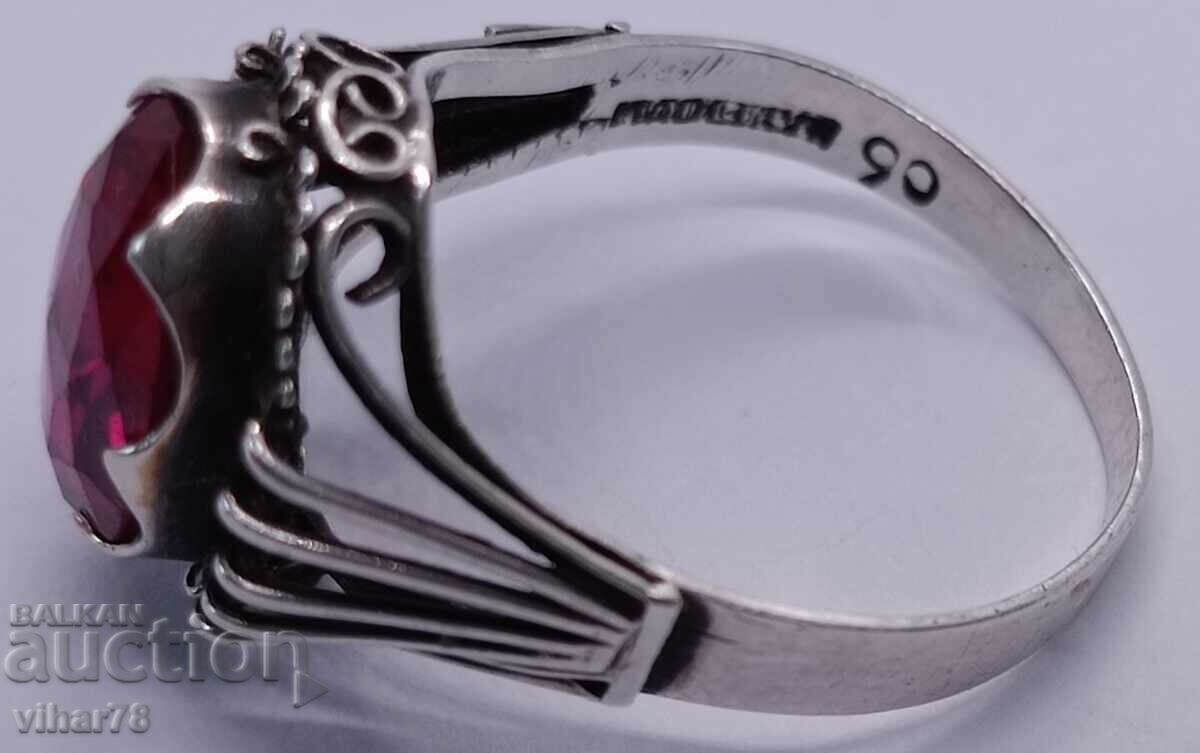OLD SILVER RING WITH RUBY - 6 OLD SILVER RING WITH RUBY - 6