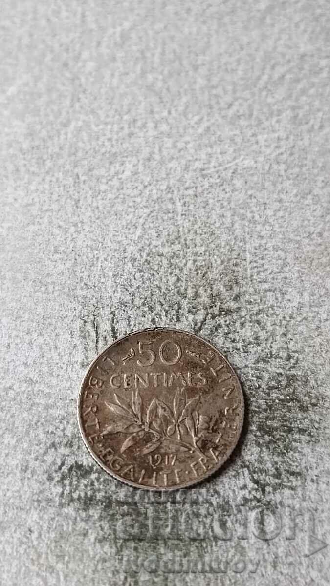 Франция 50 сантима 1917 Сребро