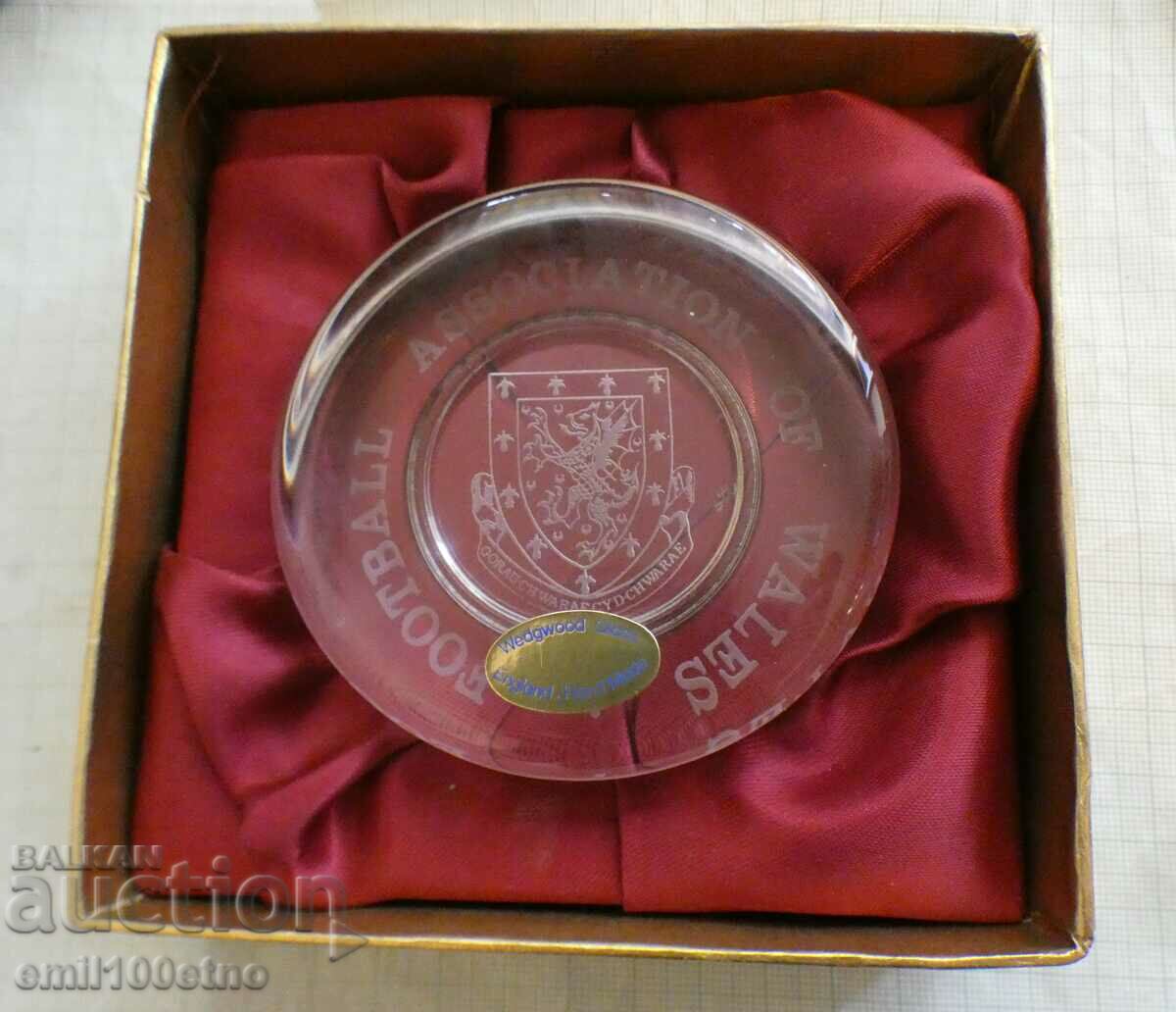 Football Association of Wales Wedgwood England Glass Plaque