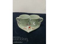 Set - Plate with 2 cups, Porcelain