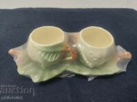Set - Saucer with 2 cups - Porcelain