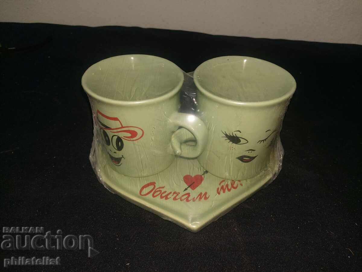 Set - Farfurie cu 2 cesti de cafea