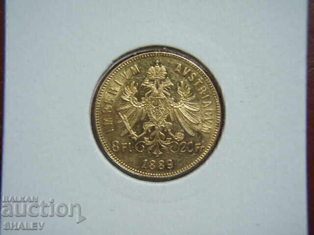 Licitație 20 Franci / 8 Florini 1889 Austria (Avstriya) - AU (aur)