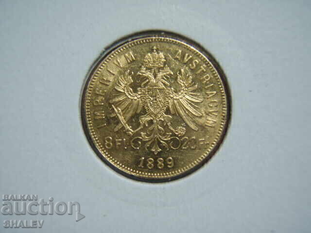 20 Franci / 8 Florini 1889 Austria (Avstriya) - AU (aur)