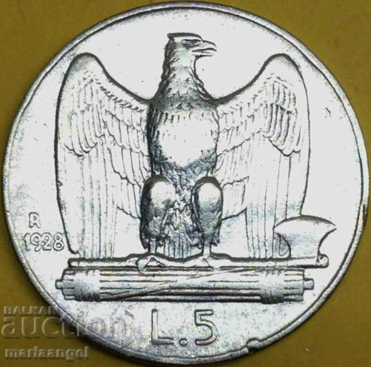 5 lira 1928 Italy silver - rare year