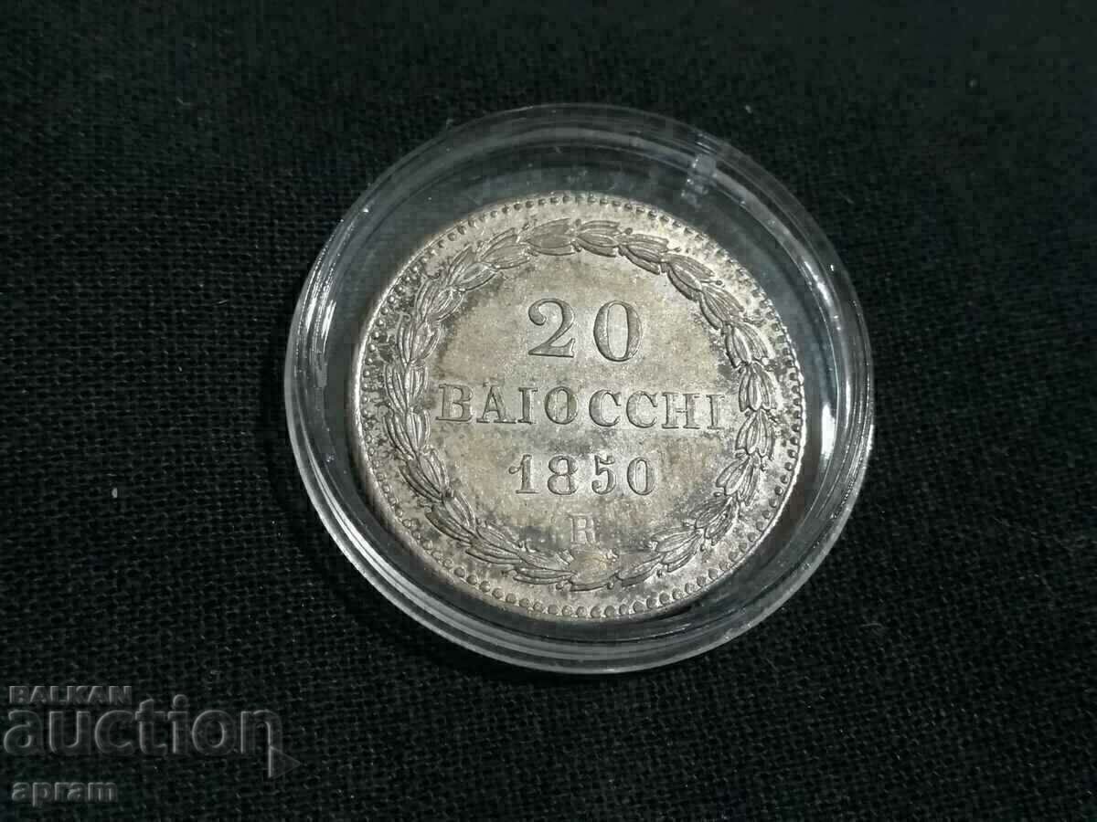 20 Baiocchi 1850. Vatican, Vatican, Vatican. with price € 383.47 | 750.00 BGN