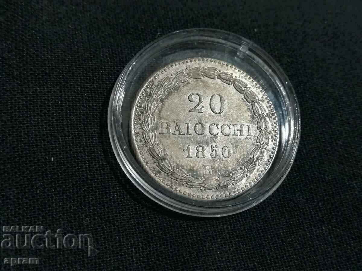Delivery of 20 Baiocchi 1850. Vatican, Vatican, Vatican. Delivery of 20 Baiocchi 1850. Vatican, Vatican, Vatican.