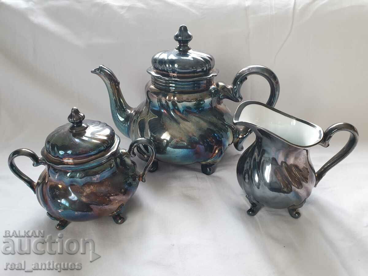 Set of silver plated porcelain