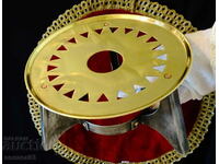 Χάλκινο τηγάνι, μπάρμπεκιου, ράφι πιάτων, εστία