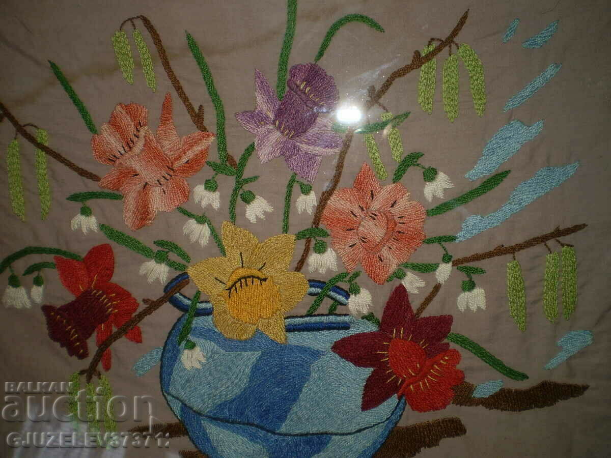 original hand-embroidered wall picture period 1950 - 5