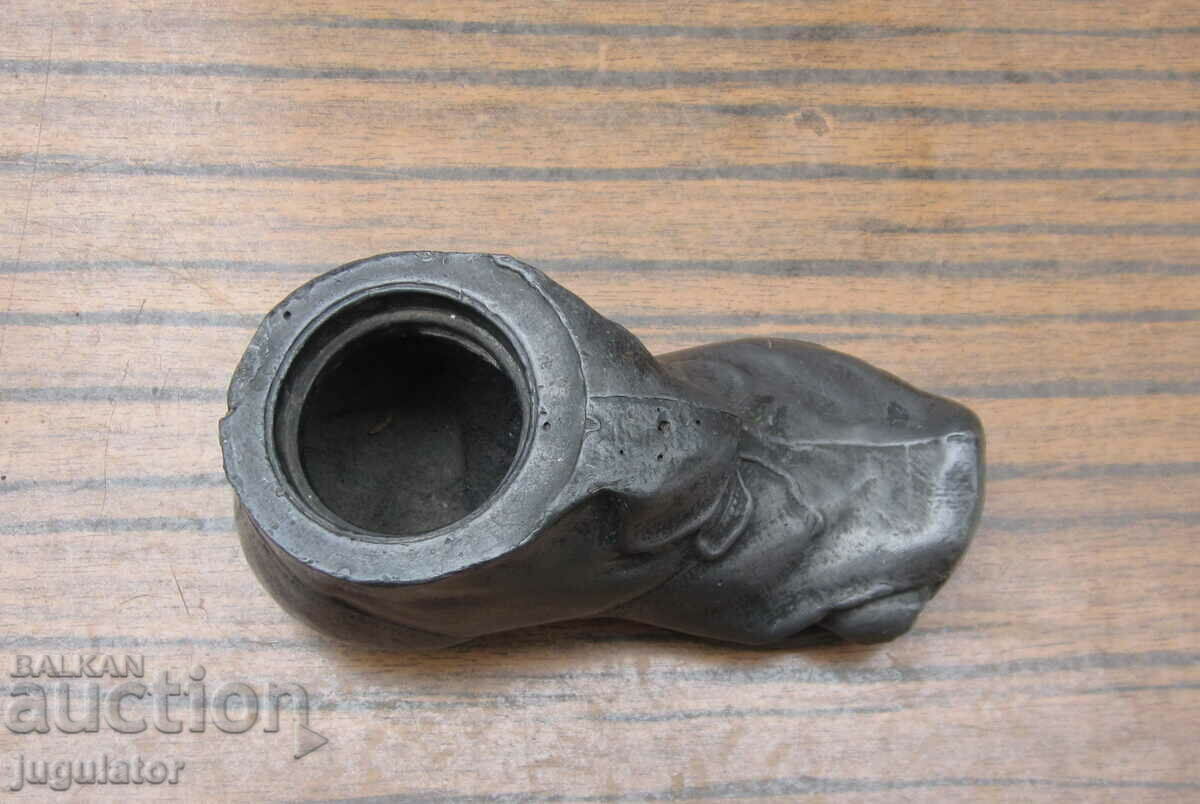antique metal inkwell shape of an old shoe marked