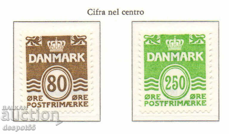 1985. Дания. Вълнообразни линии с цифра по средата.