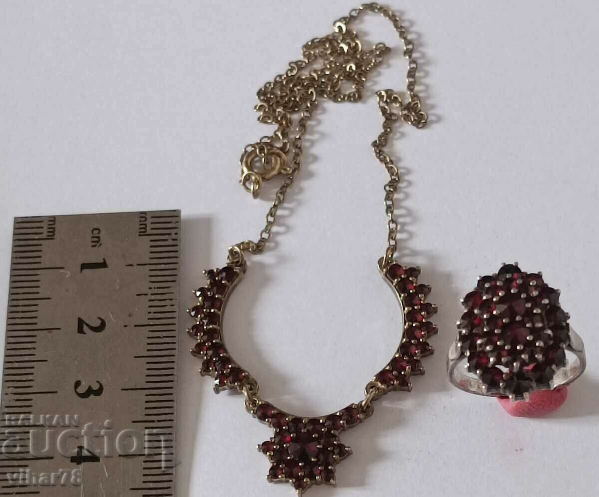 Bohemian Garnet Silver Necklace and Ring - 5 Bohemian Garnet Silver Necklace and Ring - 5