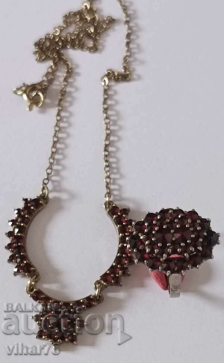 Colier și inel din argint granat boem
