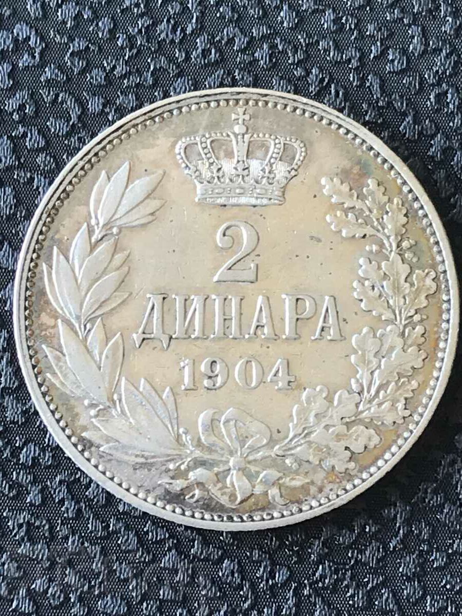 Serbia 2 dinari 1904 Alexandru l argint excelent