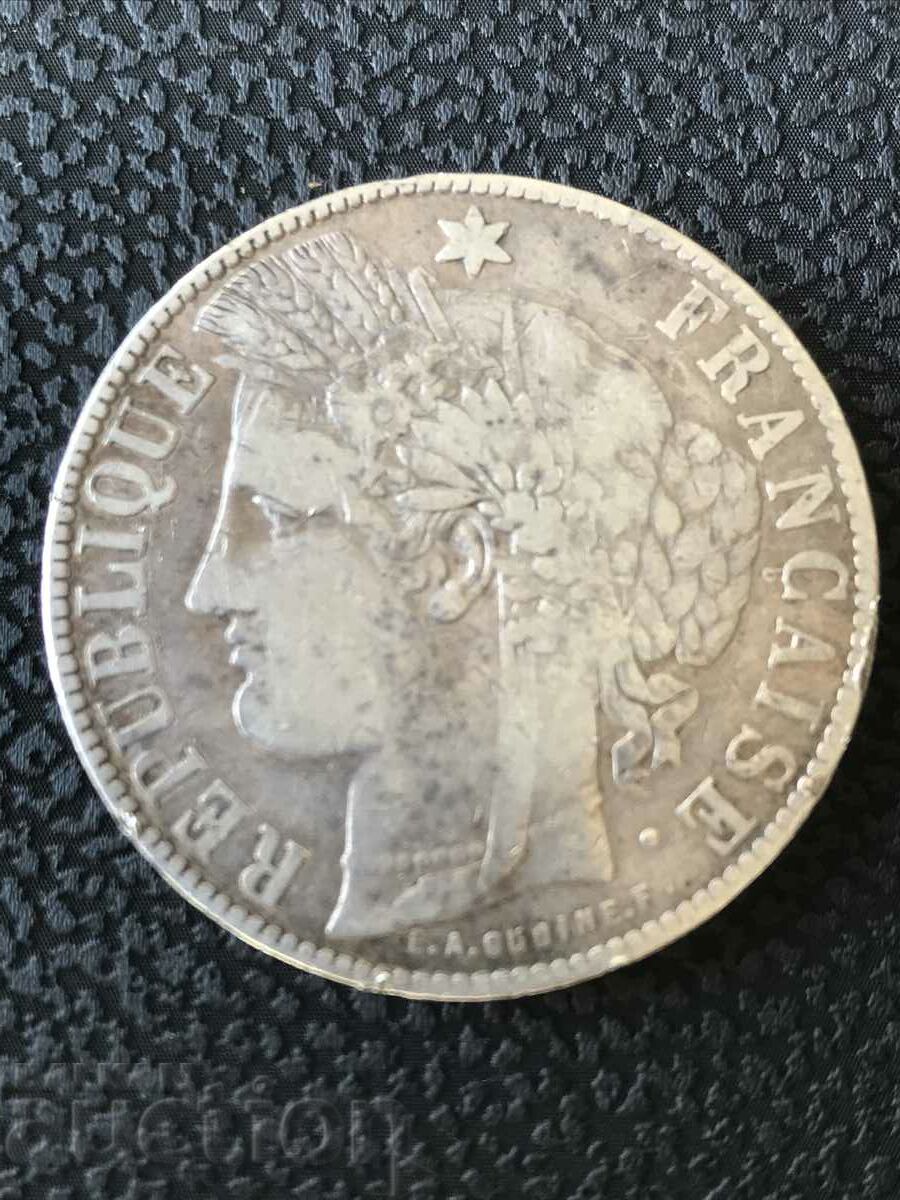 France 5 Francs 1870 K Bordeaux Rare Silver Coin