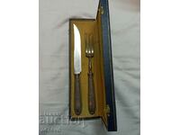 OLD SILVER PLATED UTENSILS FOR MEAT, SALAD, ETC