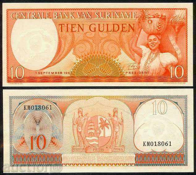 SURBAN AUCTIONS SURINAM 10 GOLDEN 1963 UNC