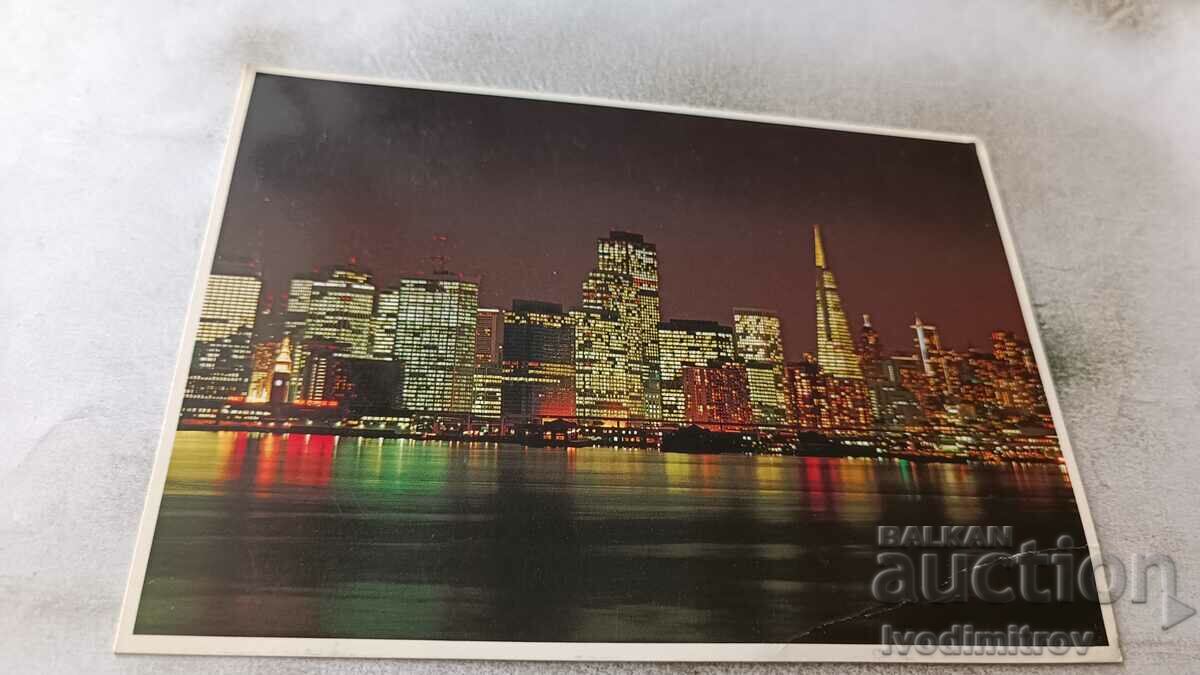 San Francisco Skyline at Night 1977 postcard