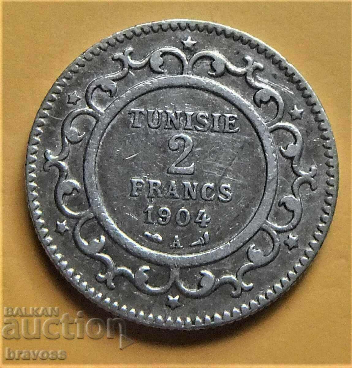 Тунис - 2 франка 1904 Ag