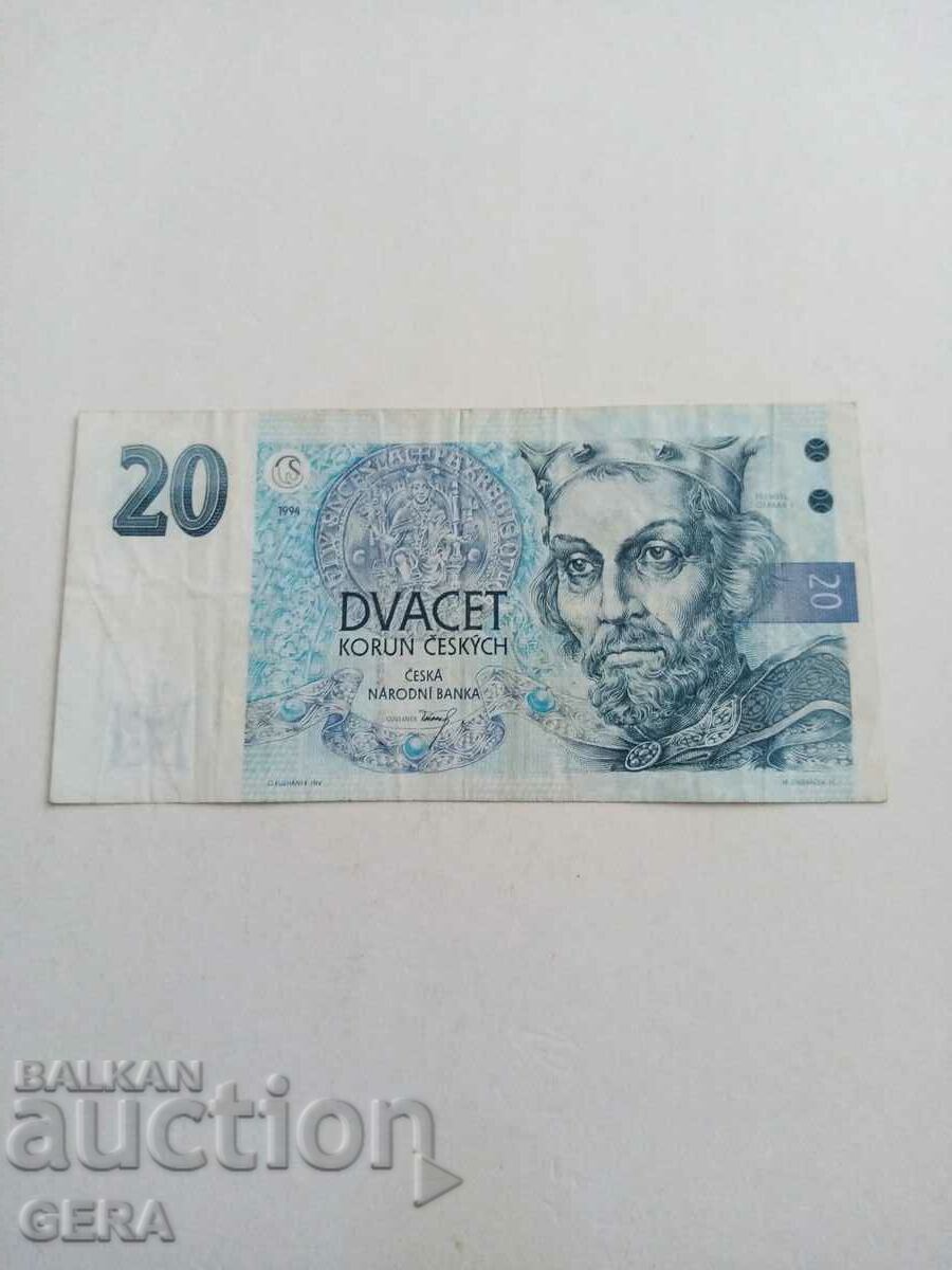 банкнота 20 крони Чехословакия
