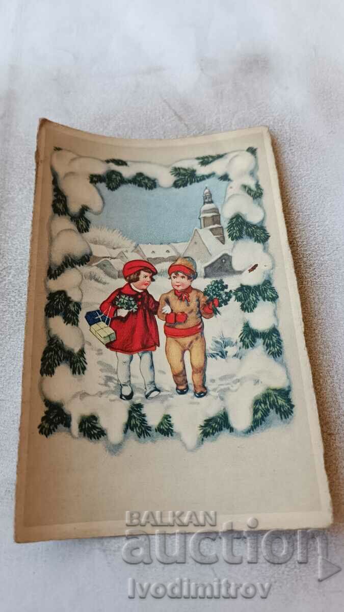 Καρτ ποστάλ αγόρι και κορίτσι τον χειμώνα του 1939