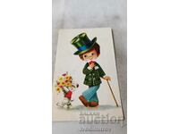Postcard Boy with cane and top hat