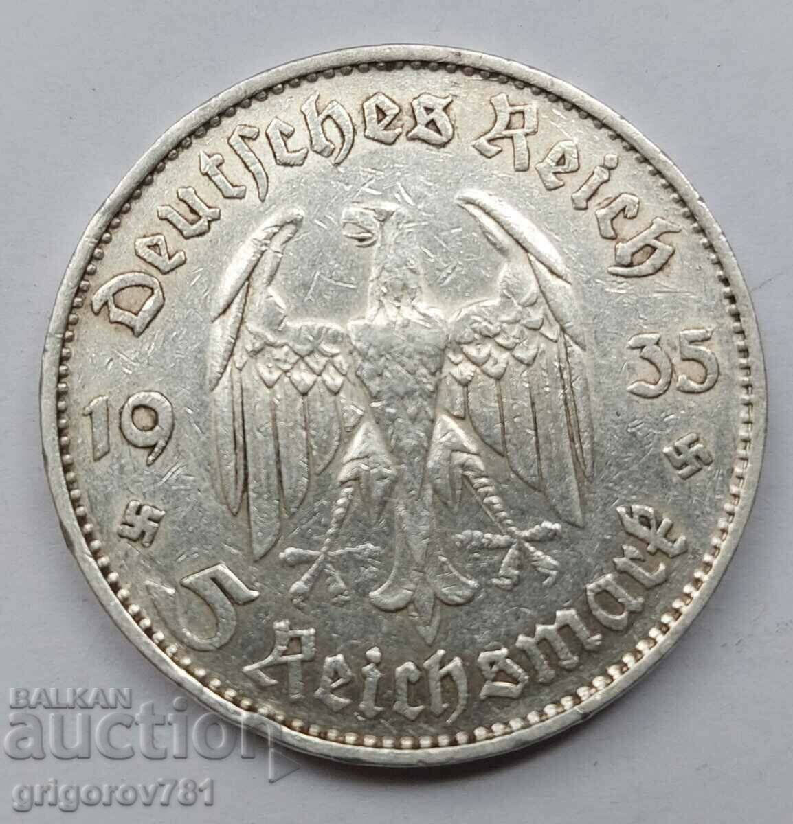 5 марки сребро Германия 1935 D III Райх  сребърна монета №1