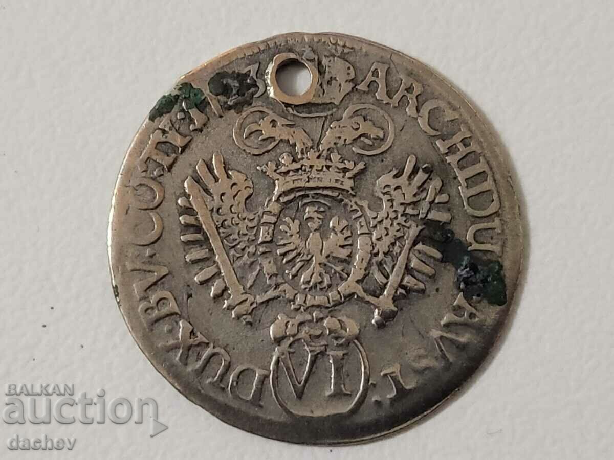 Σπάνιο παλιό ασημένιο νόμισμα Charles VI Αυστρία 1723