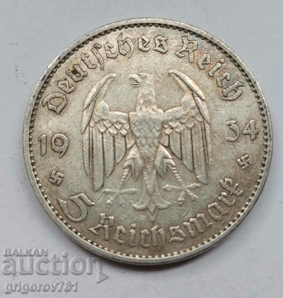 5 марки сребро Германия 1934 A III Райх  сребърна монета №4
