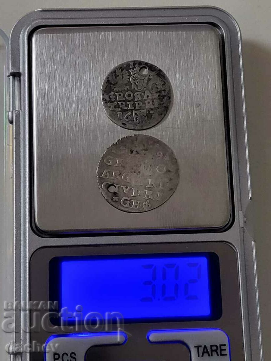 Lot2 Rare Silver Sigismund Thaler Zloty Grosha 1591 Silver - 5