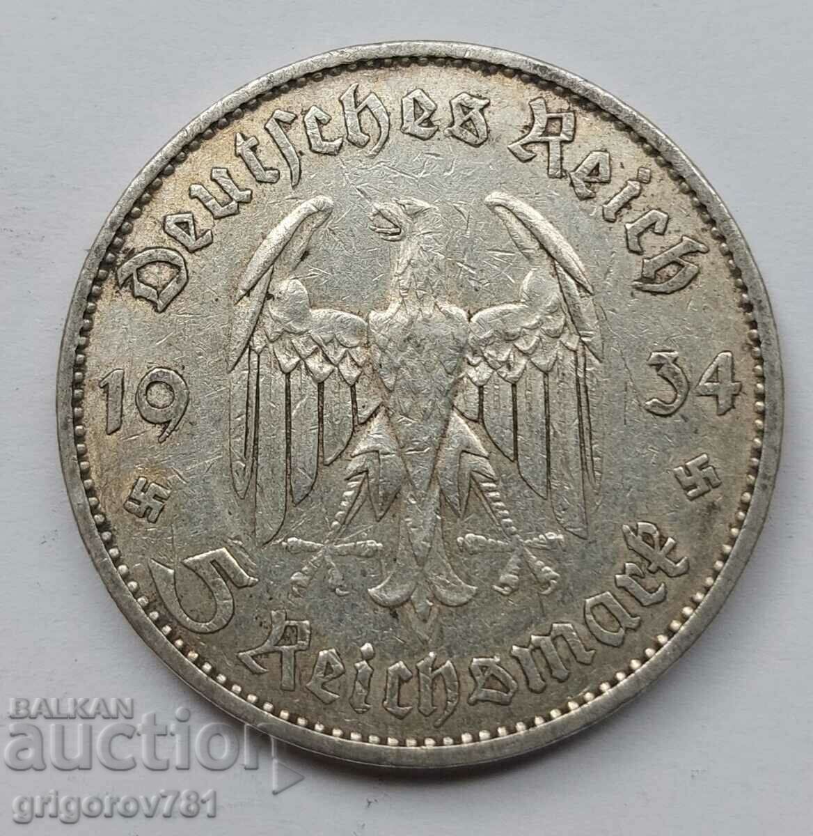 5 Mark Silver Germany 1934 A III Reich Silver Coin #10