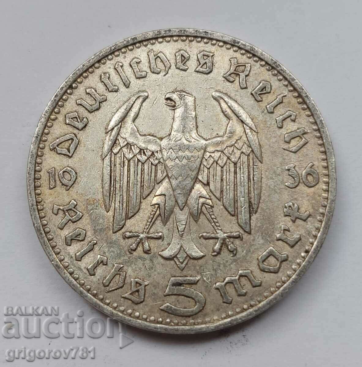 5 Mark Silver Γερμανία 1936 F III Reich Ασημένιο νόμισμα #11
