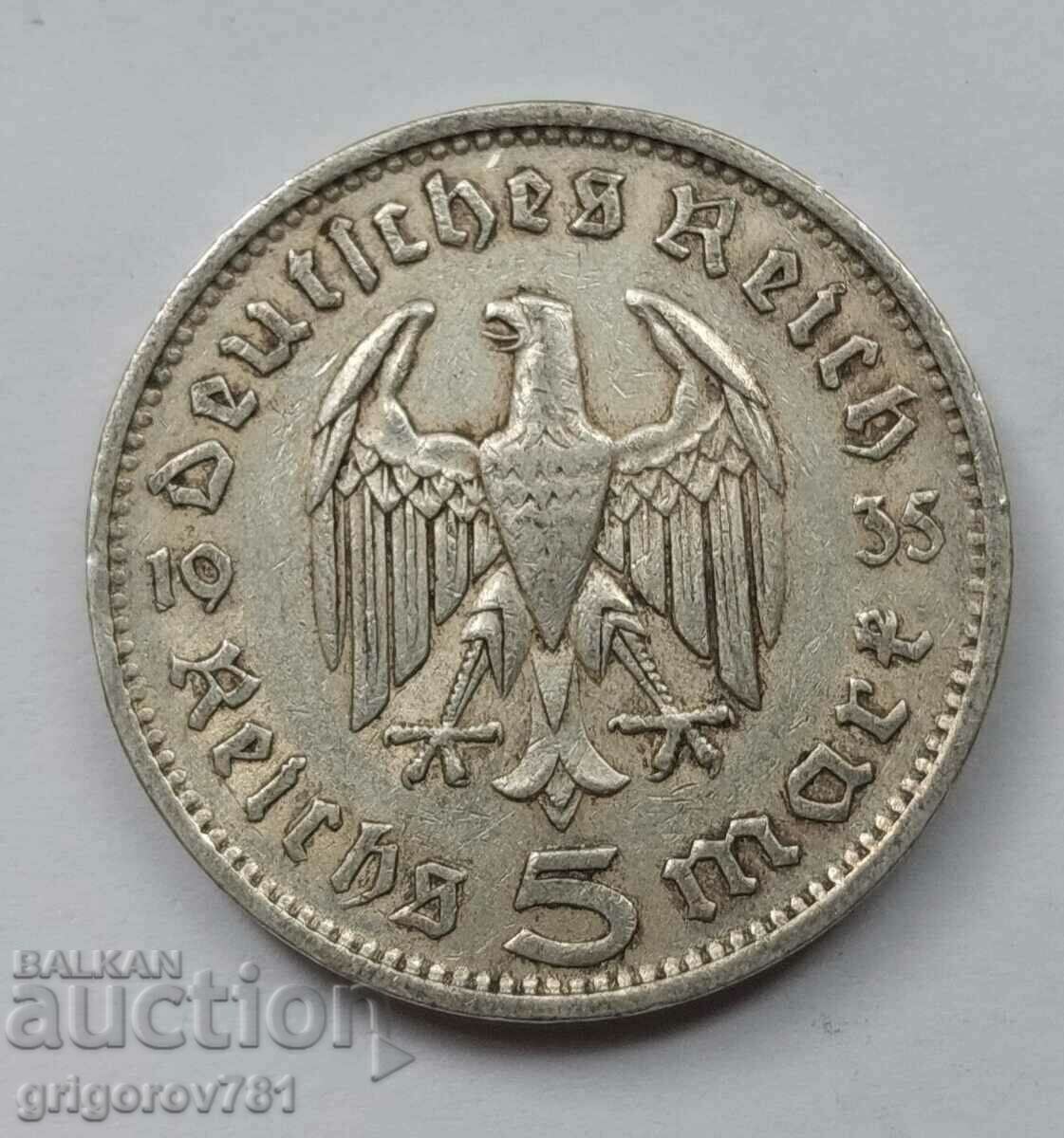 Moneda de argint 5 marci Germania 1935 F III Reich #12
