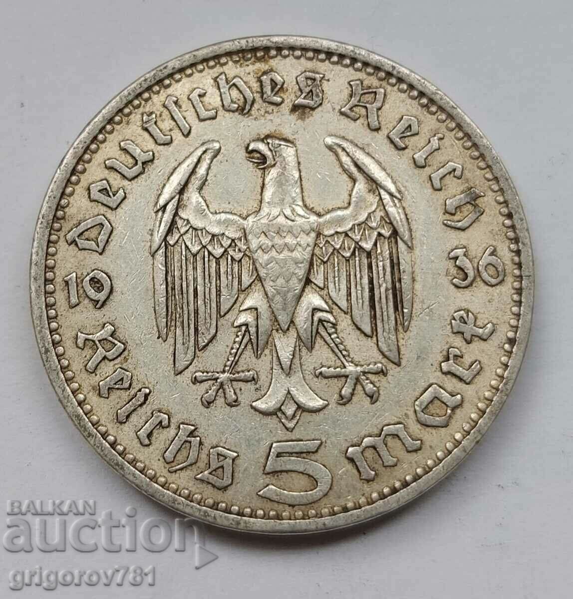 5 марки сребро Германия 1936 A III Райх  сребърна монета №15