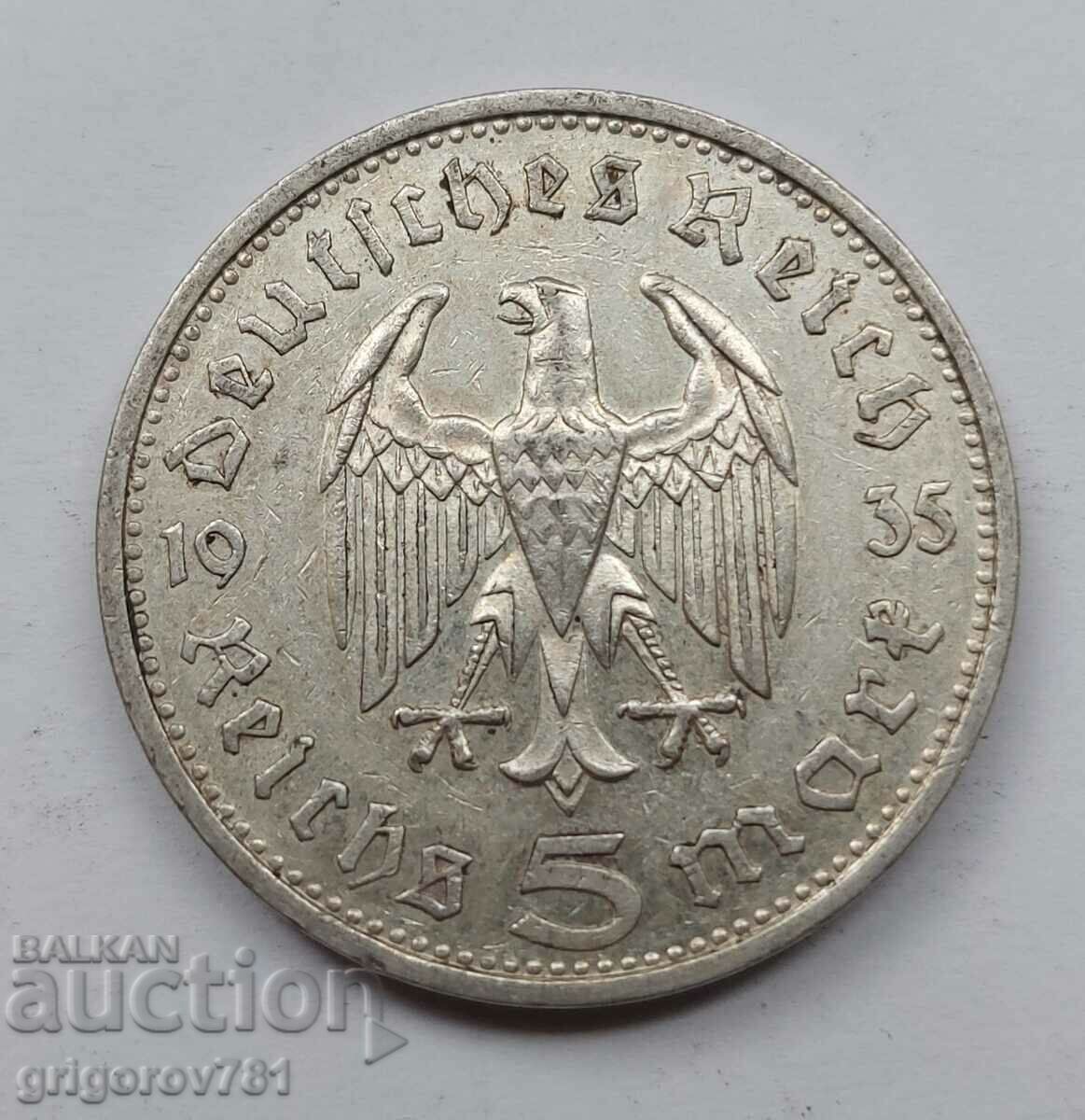 5 Mark Silver Germany 1935 G III Reich Silver Coin #16