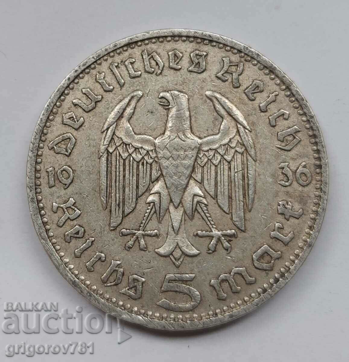 5 марки сребро Германия 1936 D III Райх  сребърна монета №18