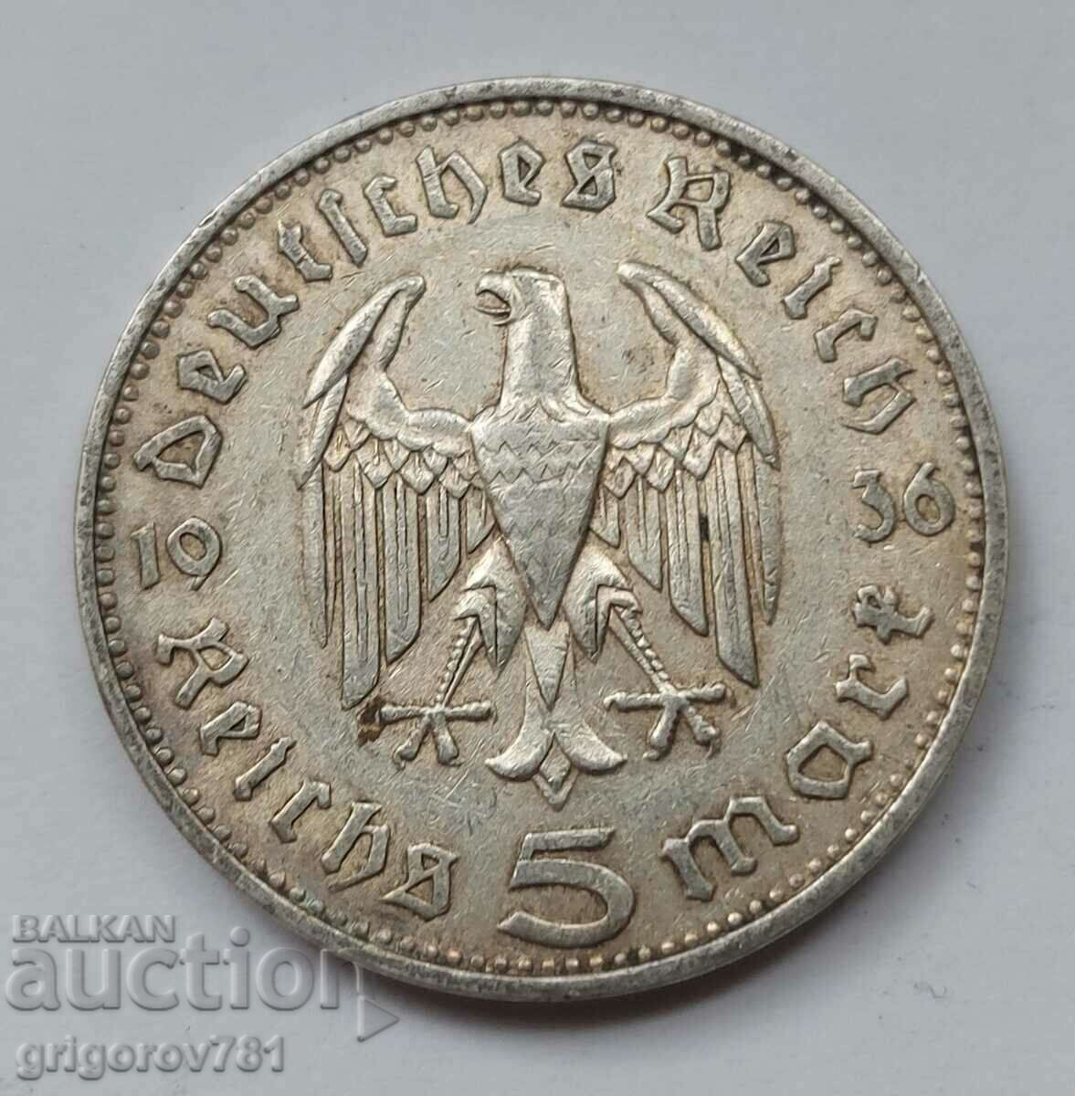 5 Mark Silver Γερμανία 1936 F III Ασημένιο νόμισμα Ράιχ #19