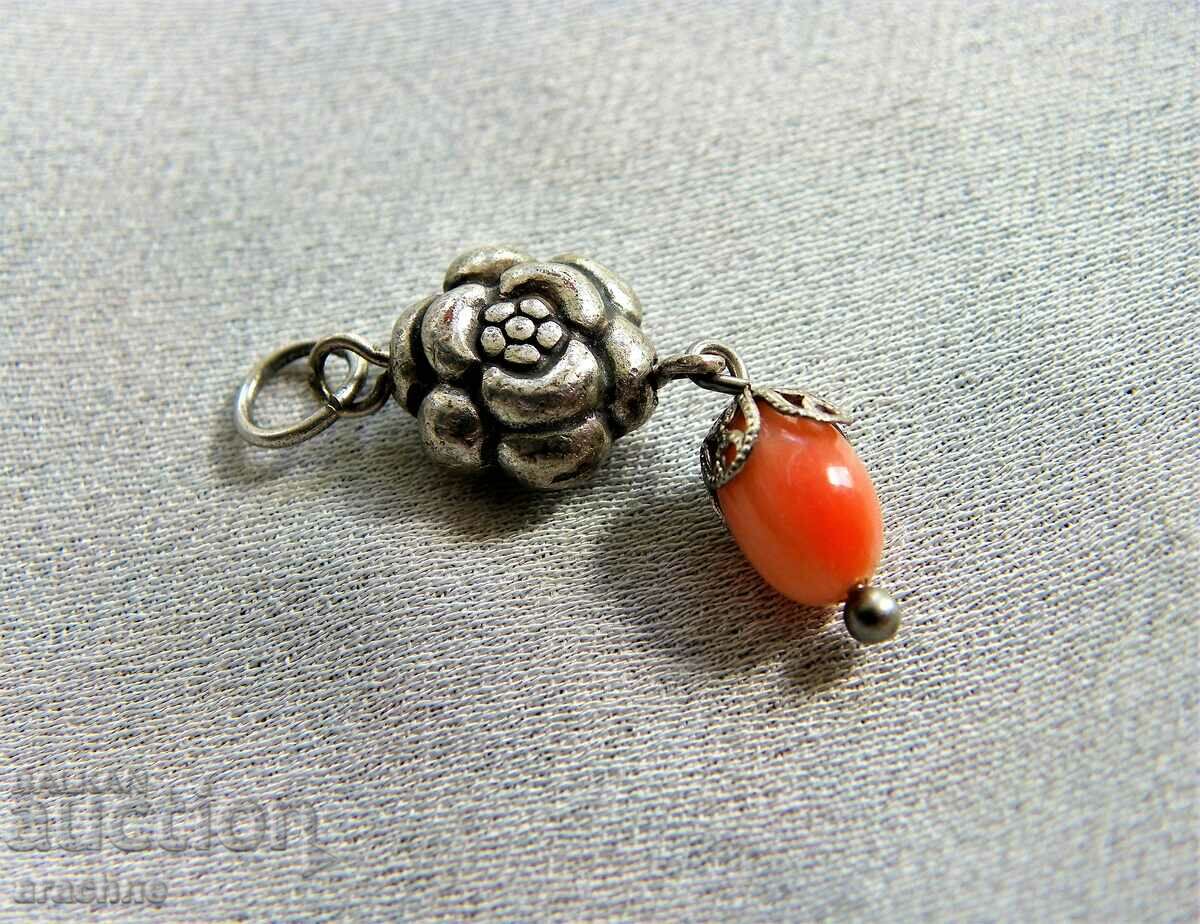 Auction Central Asian silver medallion with coral, angel skin color Auction Central Asian silver medallion with coral, angel skin color