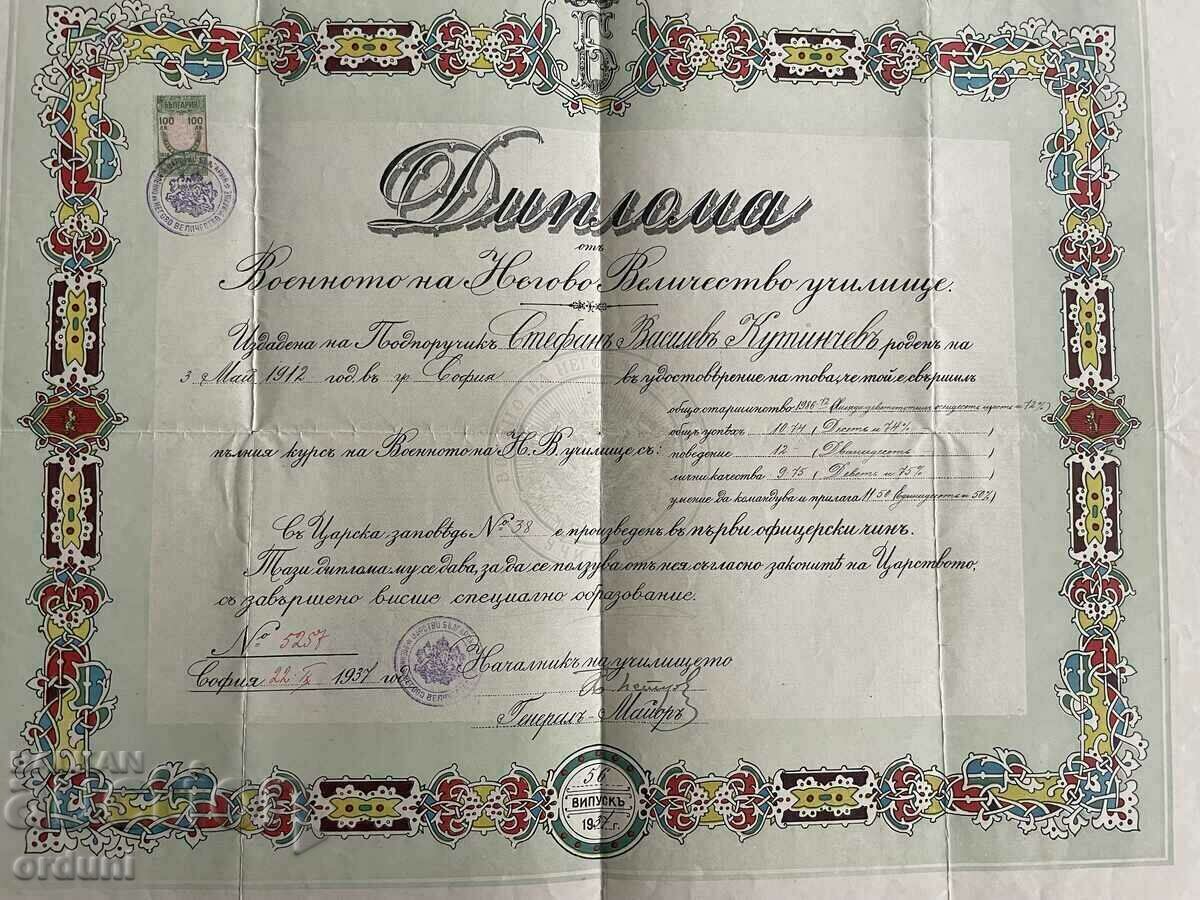 Auction  3462 Kingdom of Bulgaria Officer Diploma Military School 56th VP