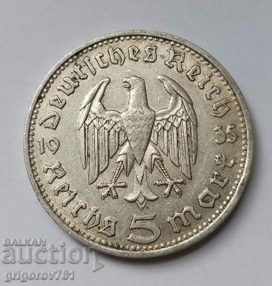 5 Mark Silver Germany 1935 D III Reich Silver Coin #22