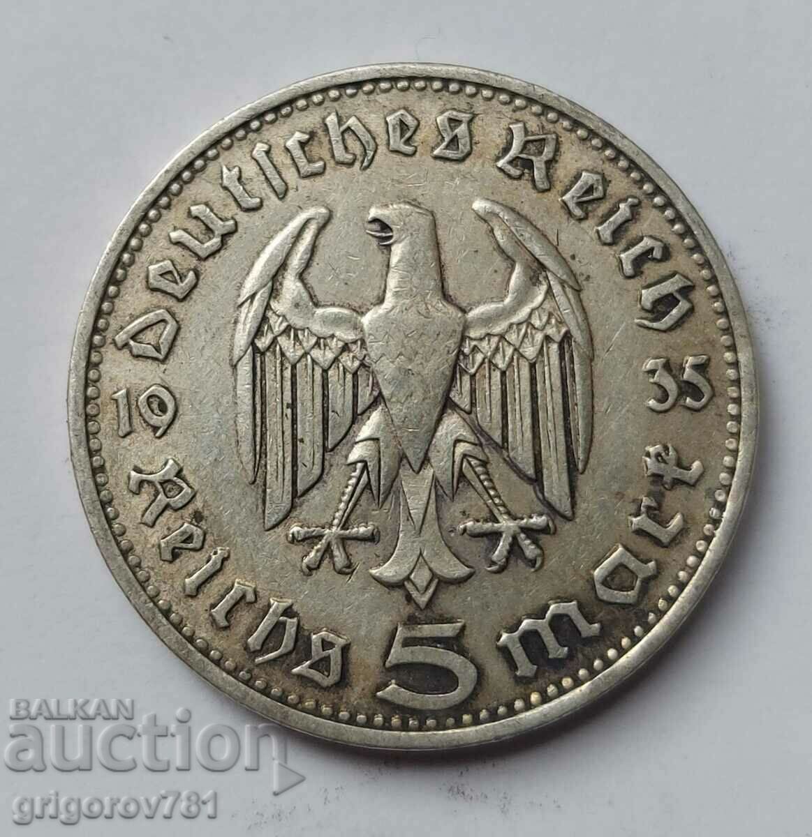 5 марки сребро Германия 1935 D III Райх  сребърна монета №23