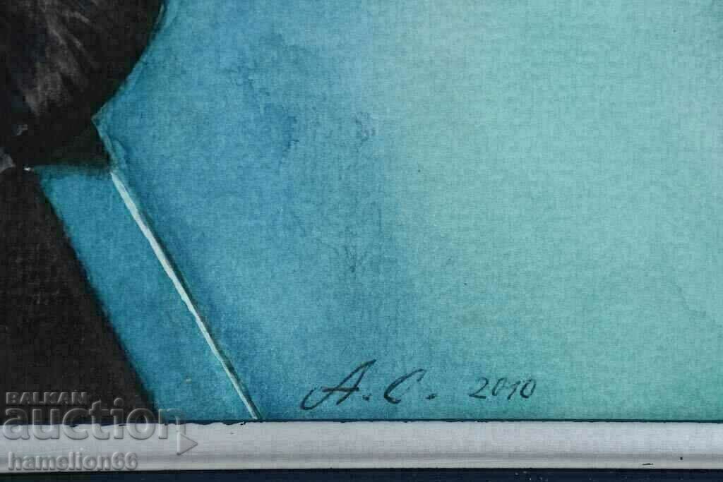 Auction  Watercolor, figural composition, billiards, bar scene