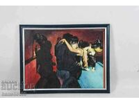 Acuarelă, compoziție figurală, biliard, scenă de bar