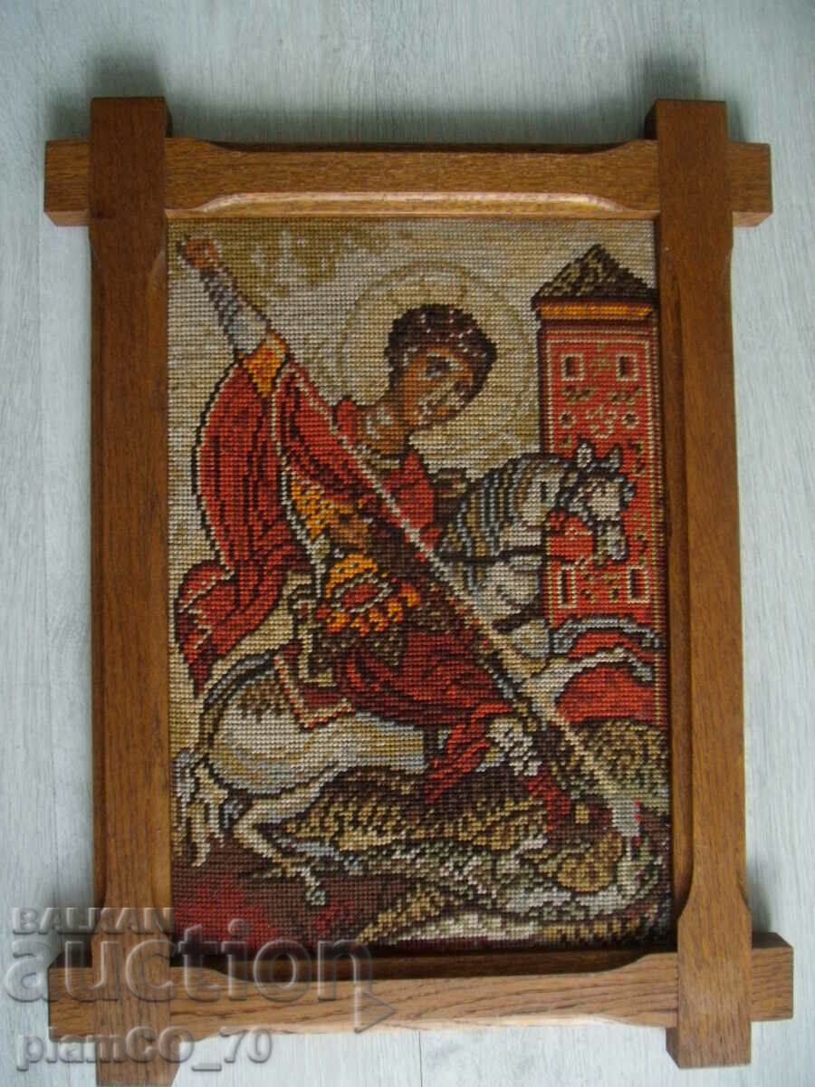 Licitație Nr.*6978 tapiserie veche „Sfântul Gheorghe Biruitorul”